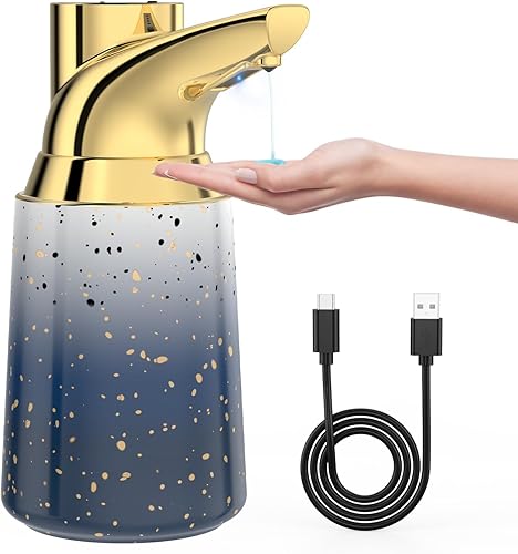 Dispensador automático de jabón líquido sin contacto material de cerámica de 11.8 fl oz, dispensador eléctrico ajustable de 4 niveles para manos y