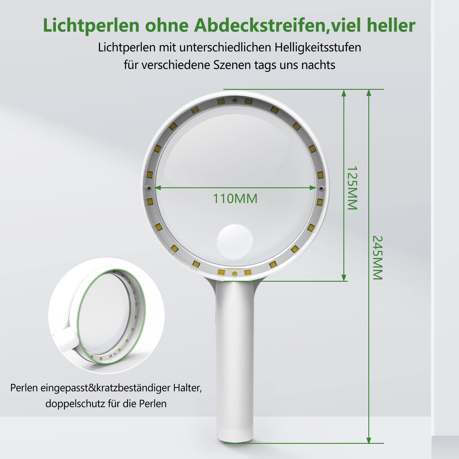 Lente Ingrandimento con Luce, Professionale Ricaricabile con 20 LED, 3 Modalità USB, per Lettura per Problemi Visivi(Bianco)