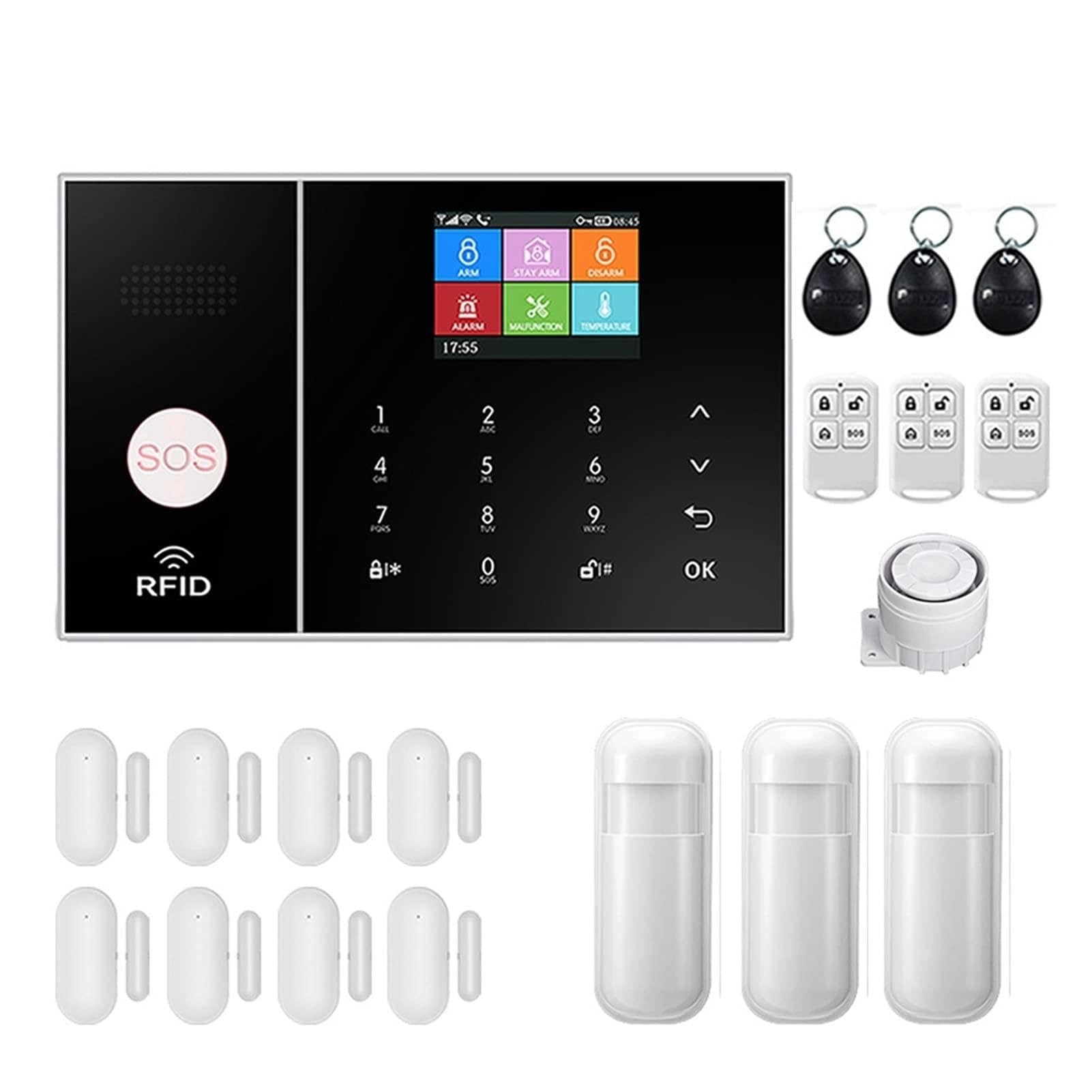 Kit Allarme Casa, Il di allarme di sicurezza GSM di Tuya WiFi funziona con Alexa Home Burglar Motion Detector Smoke Porta sensore IP. Telecamera(E 15000MAH)