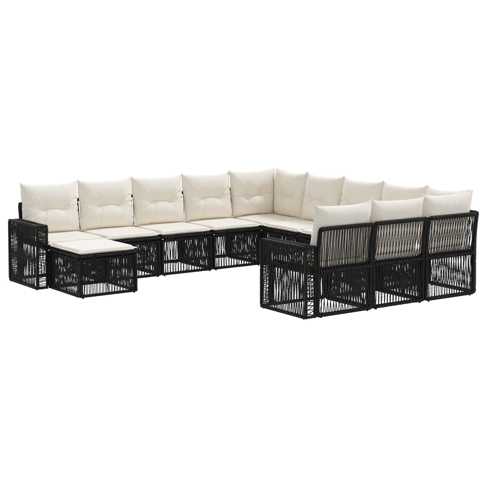 Set di divani da giardino in polyrattan da 12 pezzi | Set modulare in polyrattan per giardino e terrazza con federe lavabili e poggiapiedi adattabili.