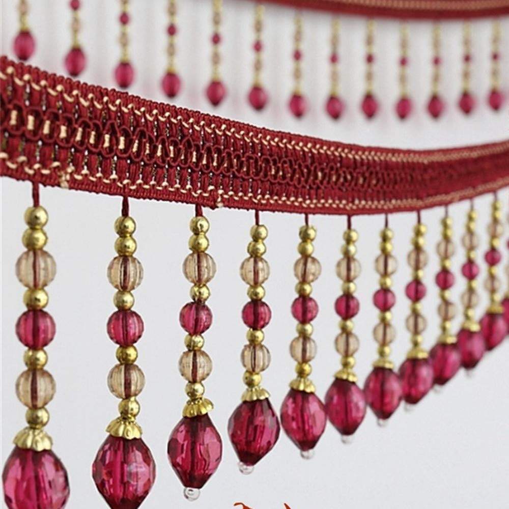 Garniture à Franges, Applique de Garniture Rideau, Perles suspendues tressées, Ruban Nappe, Bricolage Costume Craftsolor : Bluiz(Rose Red,3 Meters)