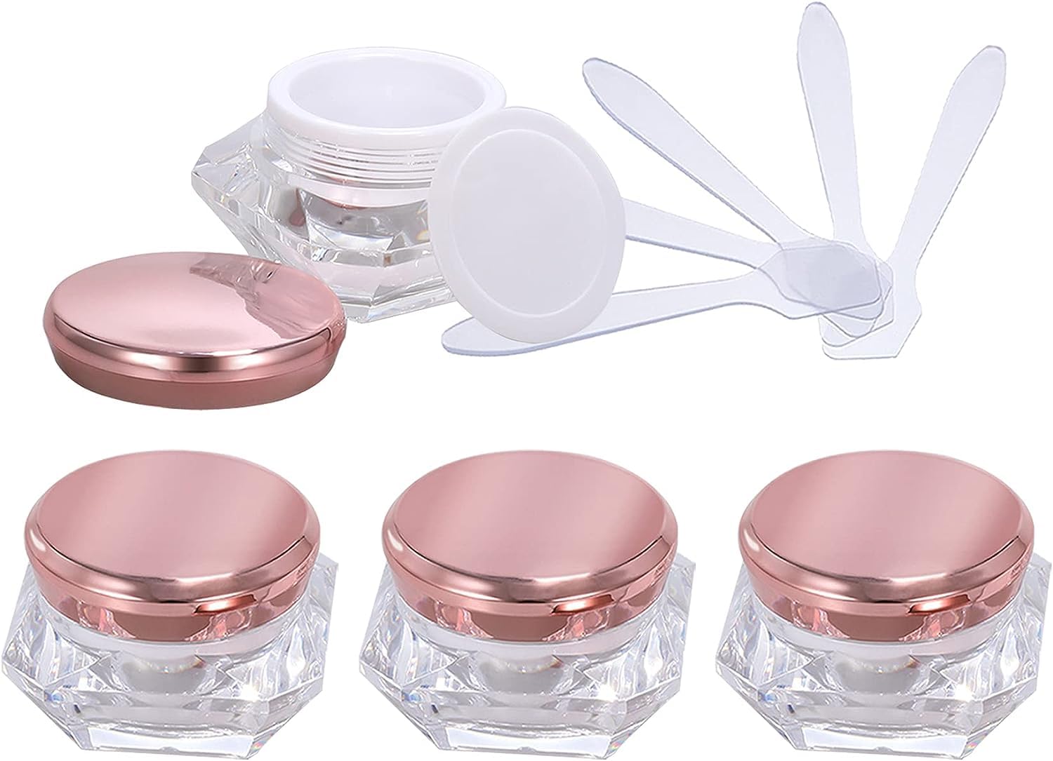 FLYIODFCXV cosmetic jar, Pack of 4, Empty 10 ml Transparent Acrylic Diamond Shape Cosmetic Container with Pink Lids + x Spoon(Pink,20ml)