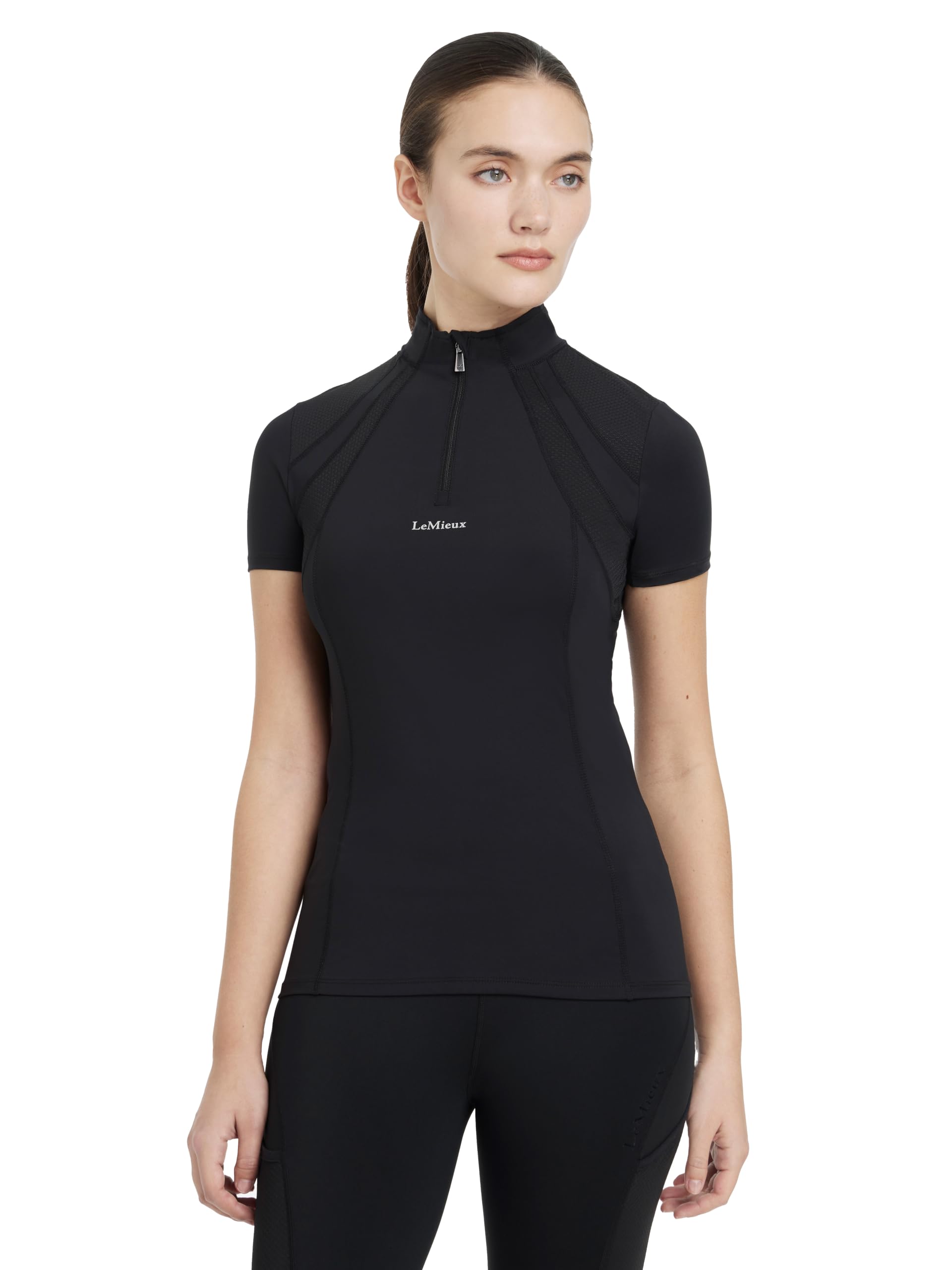 LeMieux Mia Mesh Short Sleeve Base Layer - Womens Equestrian Horse Riding Top - Black - UK12