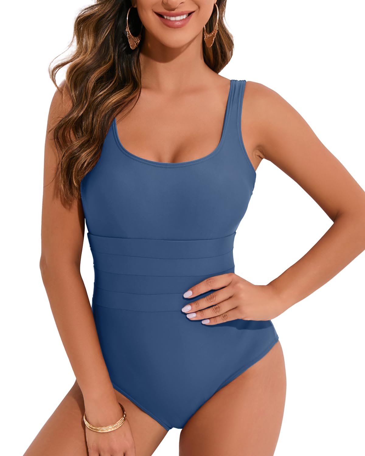HAIVIDO One Piece Swimsuit for Women Tummy Control Bathing Suits Scoop Neck Square Back Swimwear