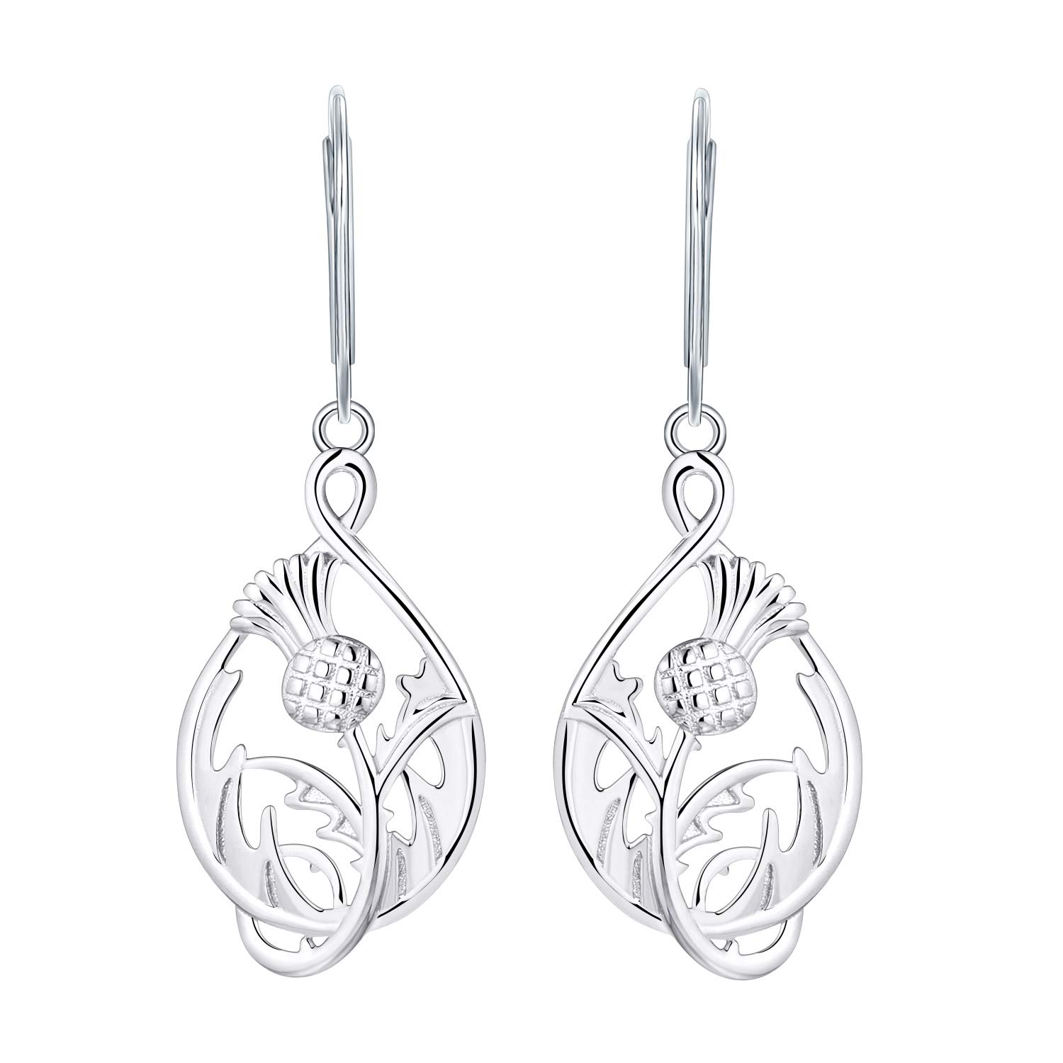 JO WISDOM Pendientes de cardo escocés, plata de ley 925 con diseño de flor de Escocia, para mujer