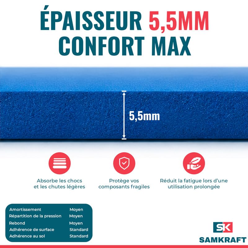 W3 Tapis Antistatique ESD 60x180 cm - Nappe de Protection pour Établi Électronique et Soudure - Mousse Dissipative 5,5mm - Protection Composants Sensibles, Informatique et Industrie -Bleu
