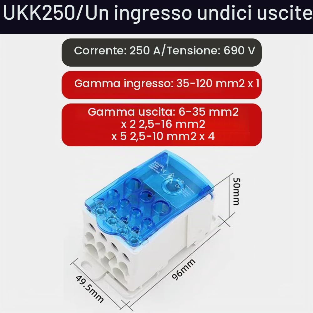Morsettiera Distribuzione 125A, UKK-125A 690V Scatola di Distribuzione Morsettiera su Guida DIN Scatola di Giunzione di Alimentazione Universale, Dispositivo di Protezione del Microcomputer