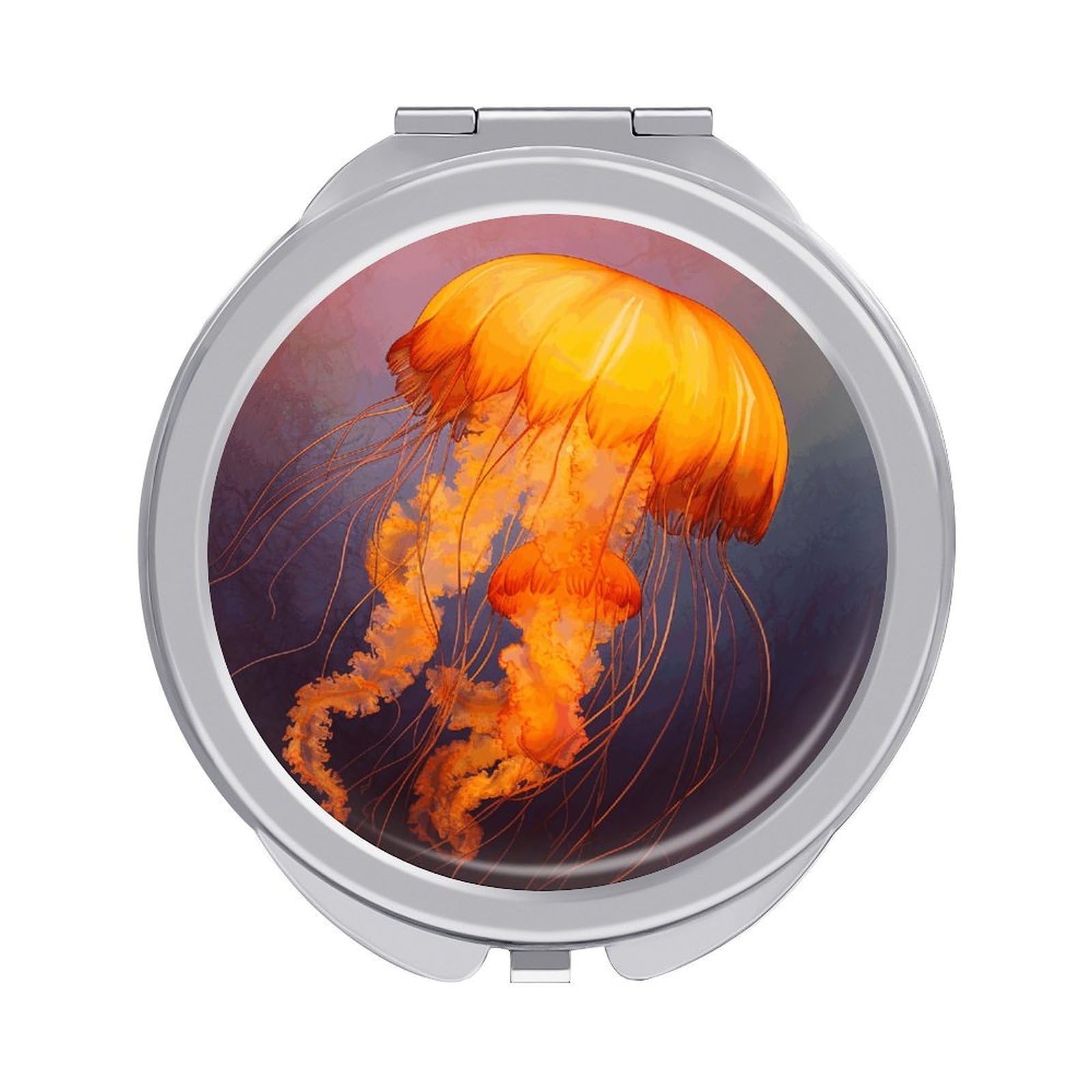 Fekiloot Style Jellyfish Orange Travel Makeup Mirror Handheld Compact Mirror Portable Pocket Mirror Double-Sided 1X/2X Magnifying For Handbag And Purses