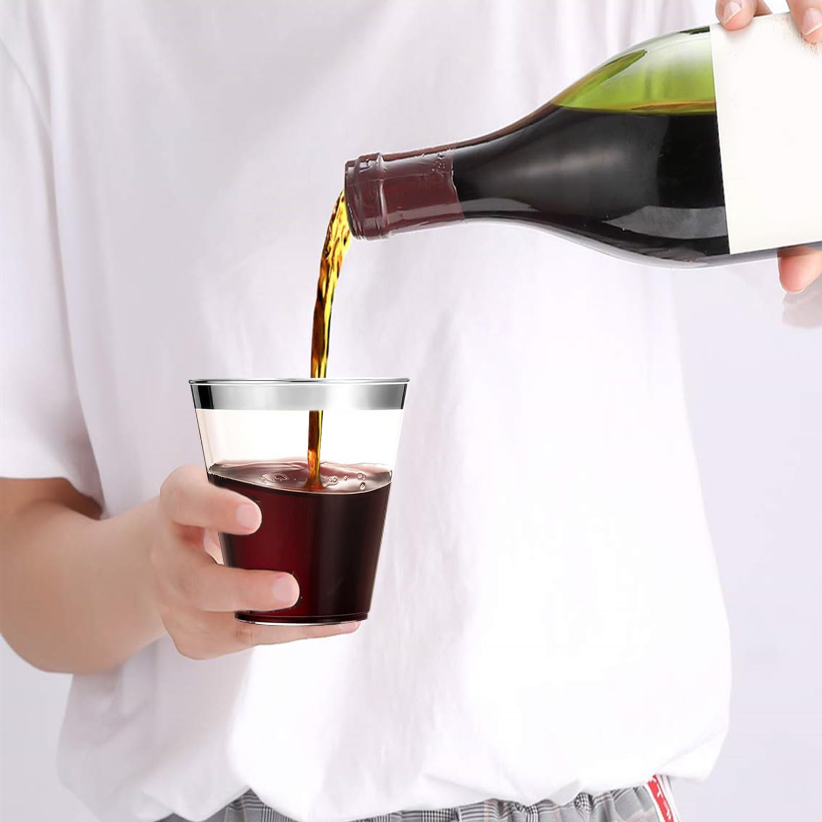 60 Bicchieri Festa In Plastica Dura 300 Ml Con Bordo Argento. Eleganti, Riutilizzabili, Lavabili In Lavastoviglie. - 3