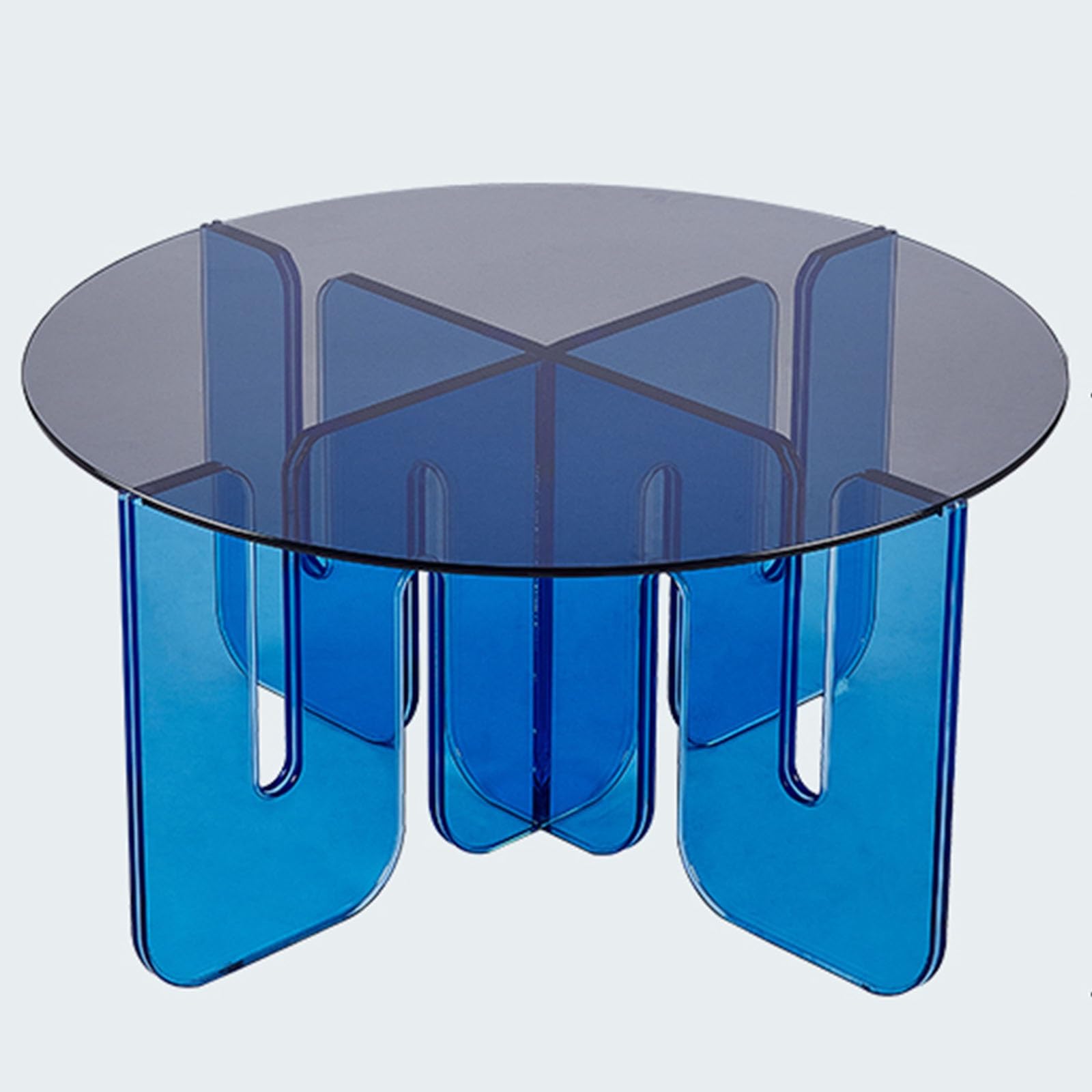 SXZenSpace 31" Round Coffee Table for Living Room, Acrylic Side with Tempered Glass Top, Balcony, Corner, Office Lounge Area(Blue)