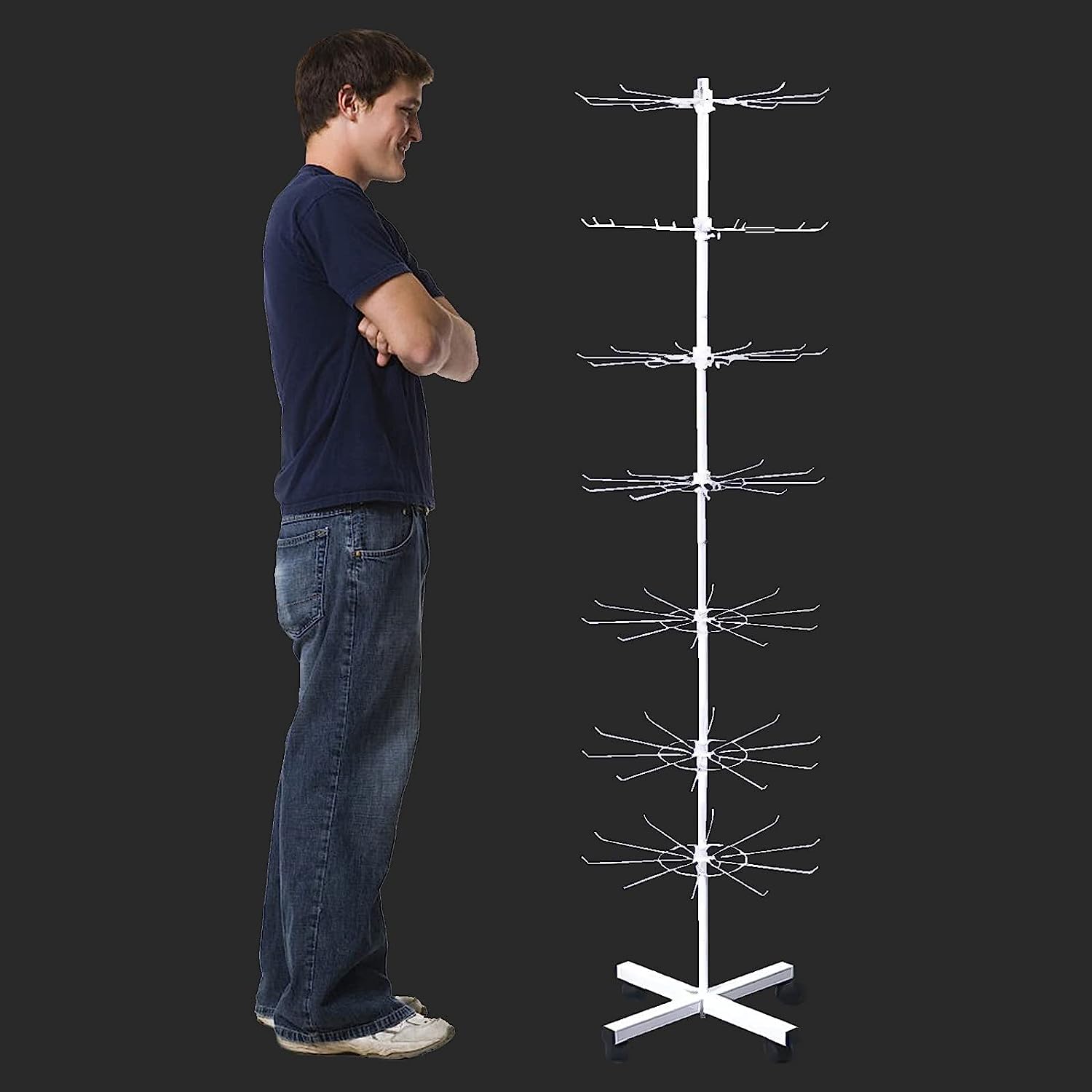 CicicooieRetail Display Rack with Wheels Suitable for Home Showroom Mall Retail Store Exhibition 7 Tiers Iron Rotating Display Shelf for Jewelry Earrings Bracelet Keychain Display Stand (white)