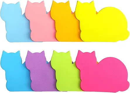Cute Cat Sticky Notes 8 Color Bright Colorful...