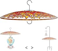 Vista 19 de Cubierta de lluvia de vidrio de 13 pulgadas para comedero de pájaros al aire libre - Deflector en poste de pastor o gancho en S para colgar - Cúpula