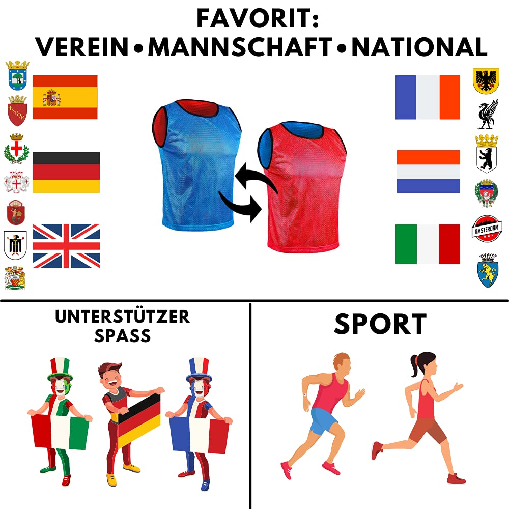 SPORSTBIBS Maillots réversible de Football, Gilets Double Face, Chasubles pour Enfants, Juniors et Adultes, Chemises de Foot, Dossard Hommes et Femmes. Variété de Tailles et Couleurs, Non Logo