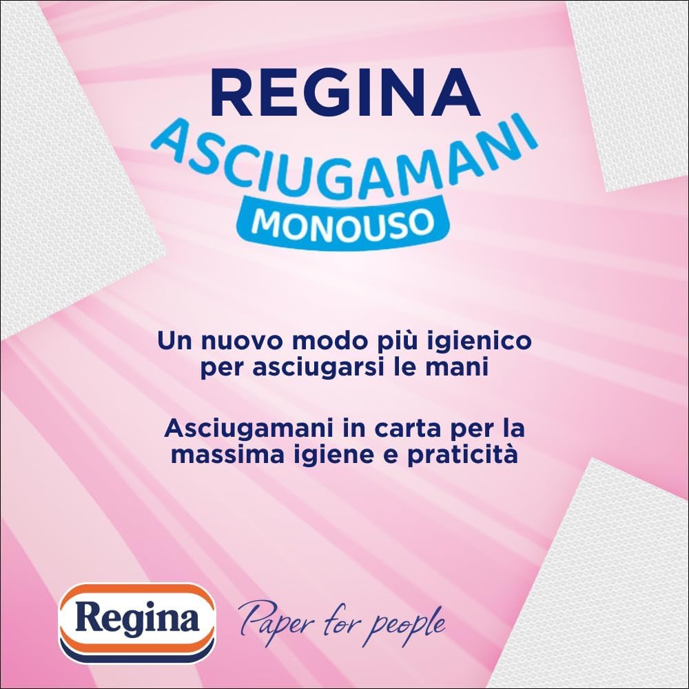 Regina 30 Rotoloni di Carta Igienica + 10 Confezioni Asciugamani Monouso | 500 Fogli a 2 Veli, Lunghi Più del Doppio dei Normali Rotoli e 100 Servizi Usa e Getta Pratici ed Igienici