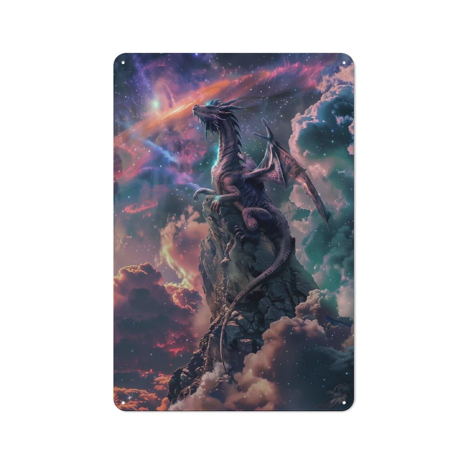 Junmoney Mystical Dragon On Edge Metal Sign 30X20cm With For Workshop Wall, Rustic Decor, For Collectors Decorating Workshops And Hobby Rooms