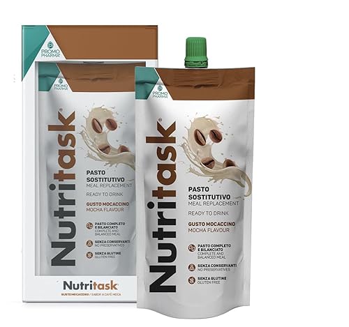 Nutritask - Sustitutivo de una Comida Completa, Listo para Comer - con 13 Vitaminas y 10 Minerales - Sin Conservantes y Sin Gluten - Sabor Café Moca
