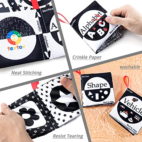 Image of teytoy My First Soft Book, 6 PCS Nontoxic Fabric Cloth Activity Crinkle Black and White Books for Infants Boys and Girls Early Educational Toys Perfect for Baby Shower