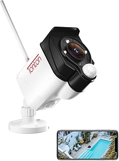 Tonton 3MP WiFi CCTV Camera Outdoor, Floodlight Security Camera, Color Night Vision, PIR Motion Detection with Siren & Email Alerts, 2 Way Audio, SD Card Slot, Alternatively Work with NVR Recorder