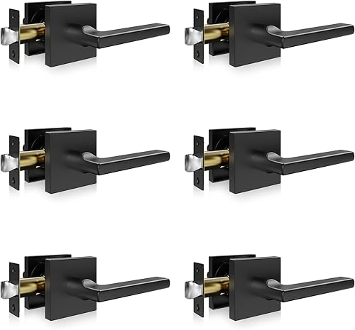 VEVOR Manija de puerta de paso, paquete de 6 manijas de puerta color negro mate, manija reversible para apertura a la izquierda o a la derecha,