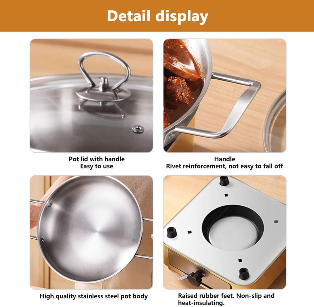 AIZYR Shabu Hot Pot with Stove Portable Camping Stove, Chafing Dish Buffet Warmers Sets for Parties Home Picnic Banquet,24cm