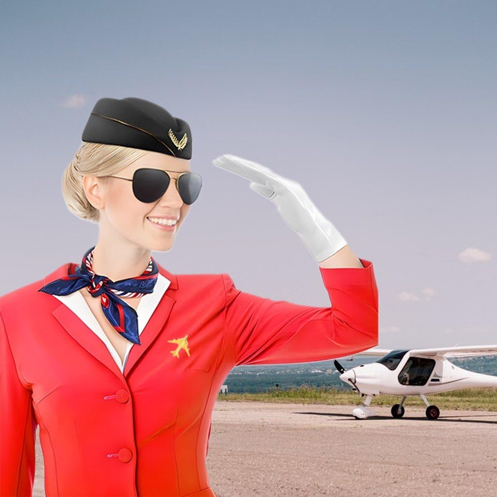 5 Pezzi/Set Accessori per Costume Assistente di Volo, Spille per Cappello Assistente, Guanti, Occhiali Sole, Sciarpa per Travestimenti Cosplay