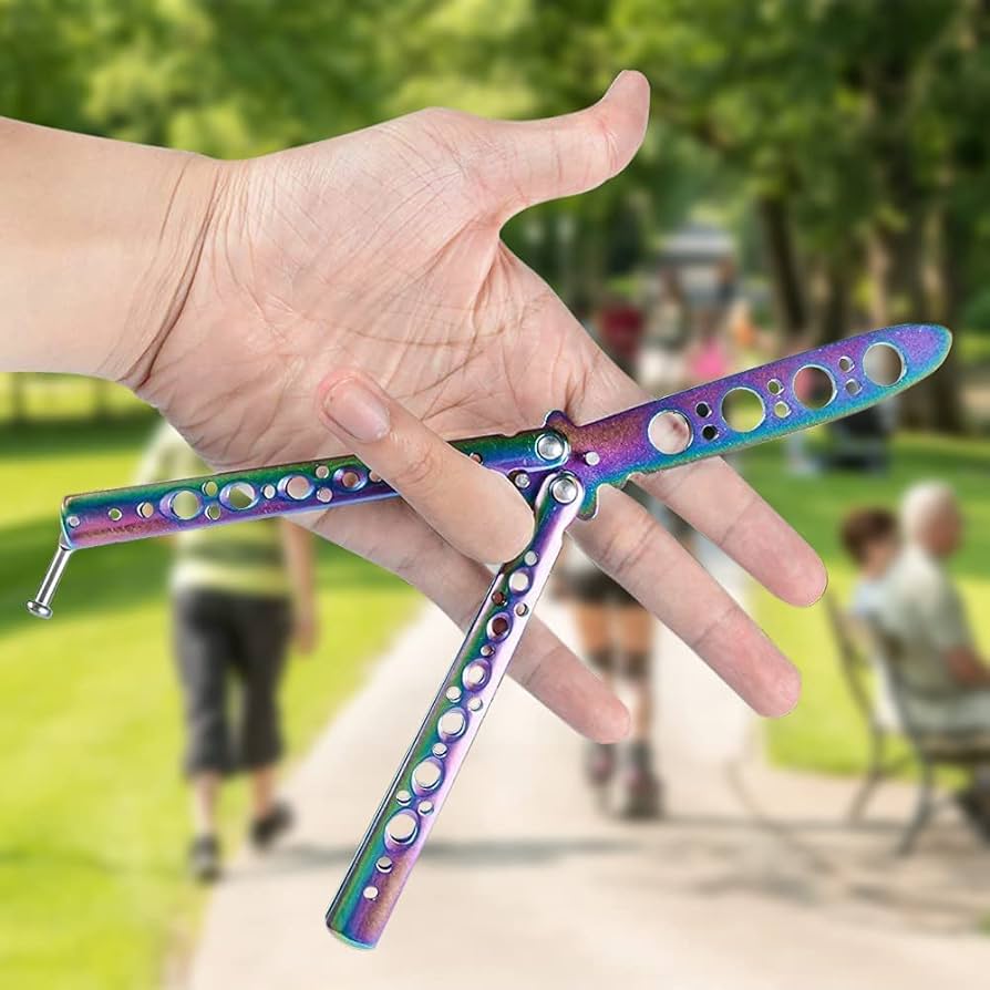 Metal Colorful Rainbow Practice Butterfly Knife Safty Classical Practice Knife C