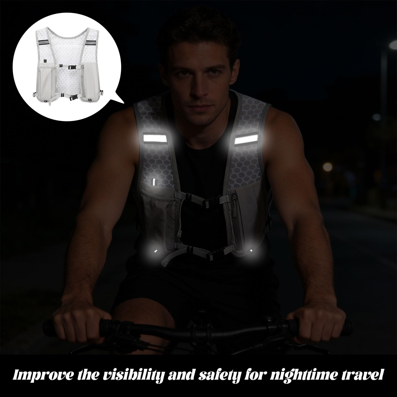 Unisex Running Vest, Adjustable Running Vest with Phone Holder & 500ml Bottle Storage, Portable and Comfortable Vests with Reflective Strips for Trailrunning Hiking Marathon Running Cycling, Grey — view 5