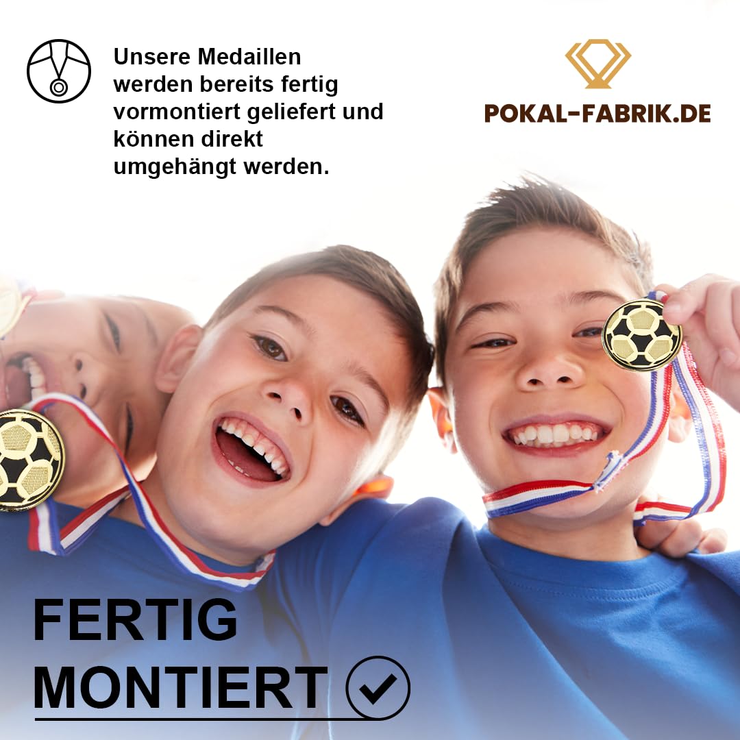 Fußball-Medaillen, Metall, Band nach Wahl | Personalisierter Orden mit optionaler Gravur/Wunschtext, für WM, Turniere, Vereine & Kindergeburtstag