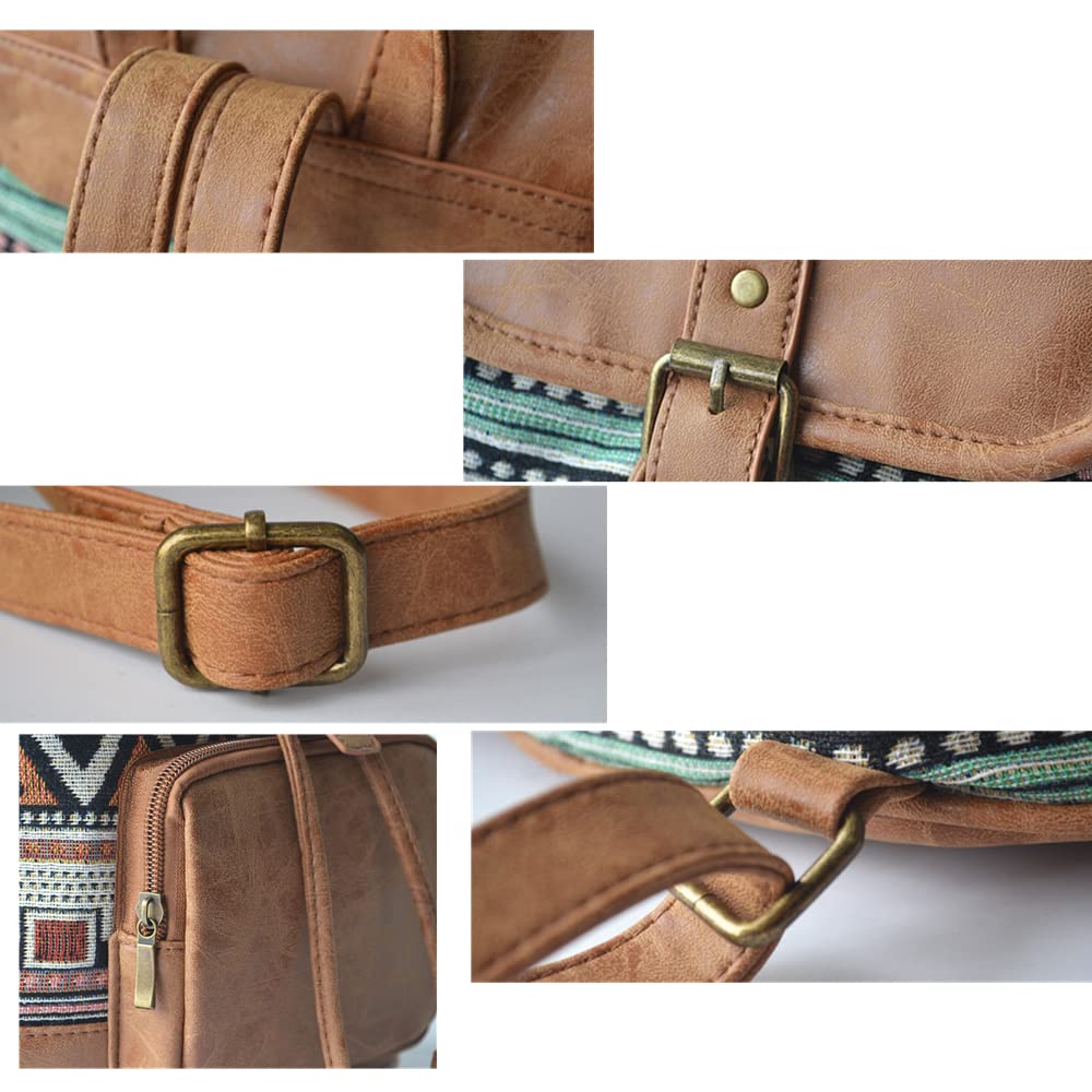 Mochila Bohemia Moda la Mochila de Lona y Cuero Impermeable Pequeño Mochila de Hombro con Correa de Hombro Ajustable para Compras Citas Fiestas Vacaciones Viajes al aire Libre