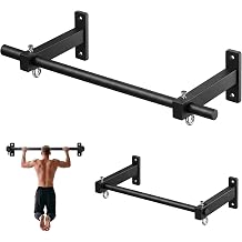 Wall Mount Pull Up Bar, Heavy Duty Steel PullUp Bar Fits 24" & 32" Wood Studs, for Home Gym Garage Basement Strength Training Chin Up Bar with Round Anchors