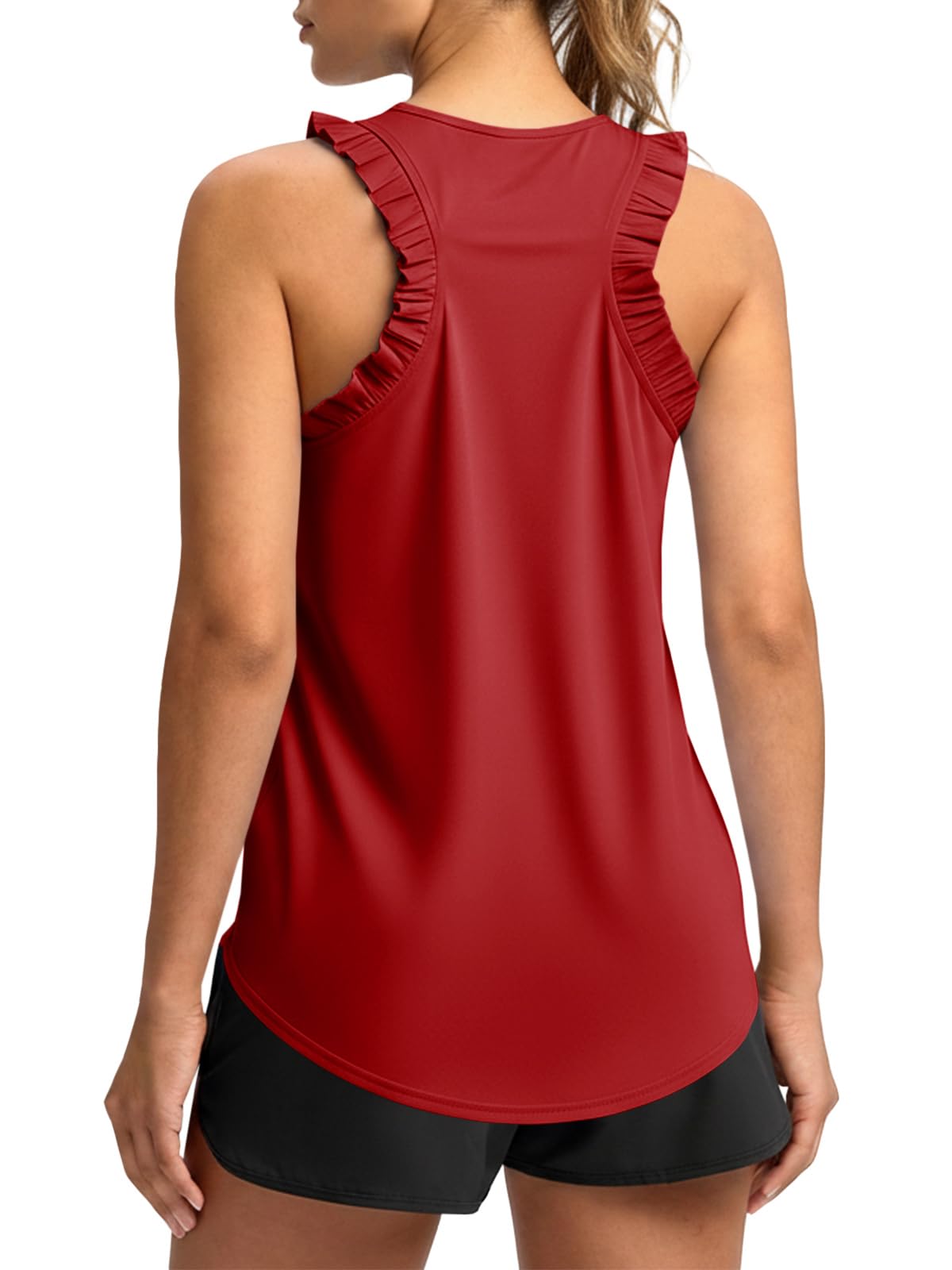 Fisoew Women Summer Workout Tank Tops Ruffle Sleeveless Racerback Crewneck Casual Loose Running Gym Athletic Tee Shirts — view 6