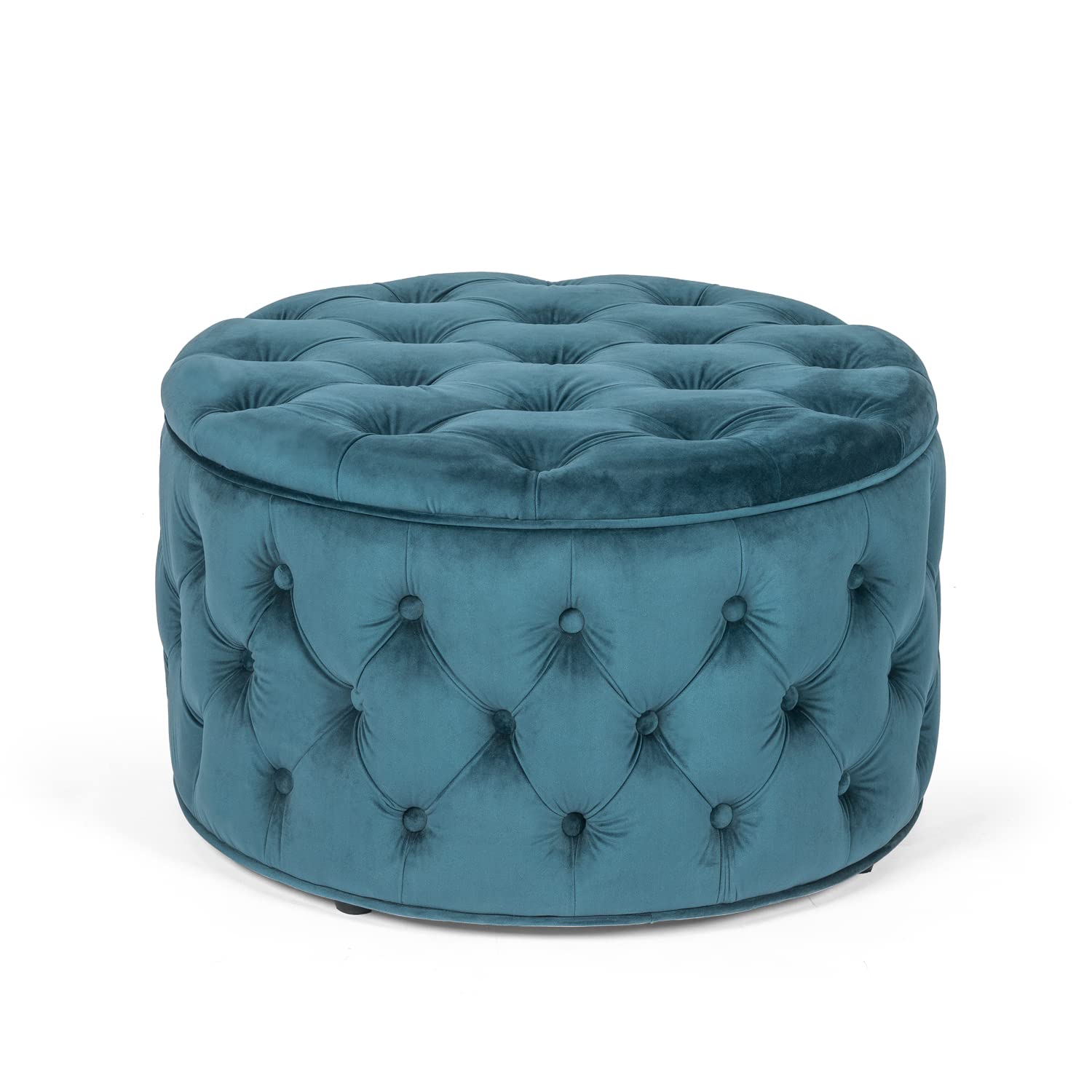 Joveco Round Storage Ottoman, Button Tufted Upholstered Ottoman with Removable Top, Storage Bench Coffee Table Footrest Stool for Living Room Bedroom