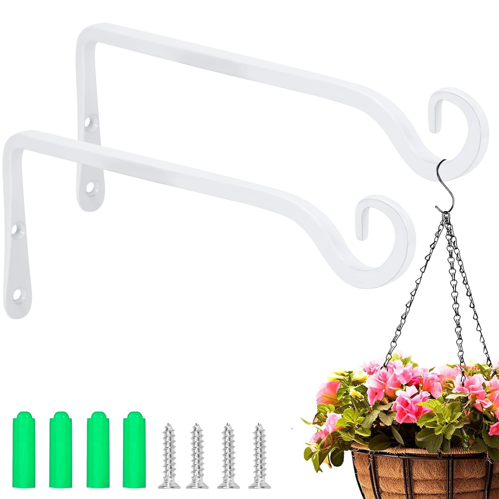 AFASOES 2 Pcs Gancho Para Macetas Pared 25cm Gancho Planta Colgante Blanco Gancho Faroles de Pared Gancho Colgador Para Macetas Para Comedero para Pájaros Linterna Interiores Exteriores, 44bls/20kg