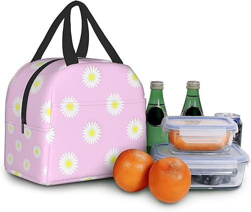 Miniatura 8 de Lonchera con aislamiento para mujer, bolsa térmica, contenedor reutilizable para el trabajo, oficina, viajes, picnic, diseño de margarita en rosa
