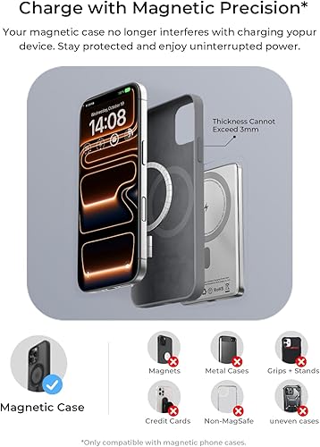 Miniatura 8 de LISEN Cargador portátil MagSafe ultra delgado de 0.5 pulgadas, tarjeta inalámbrica de 10000 mAh, batería MagSafe, accesorios para iPhone 17 Air,