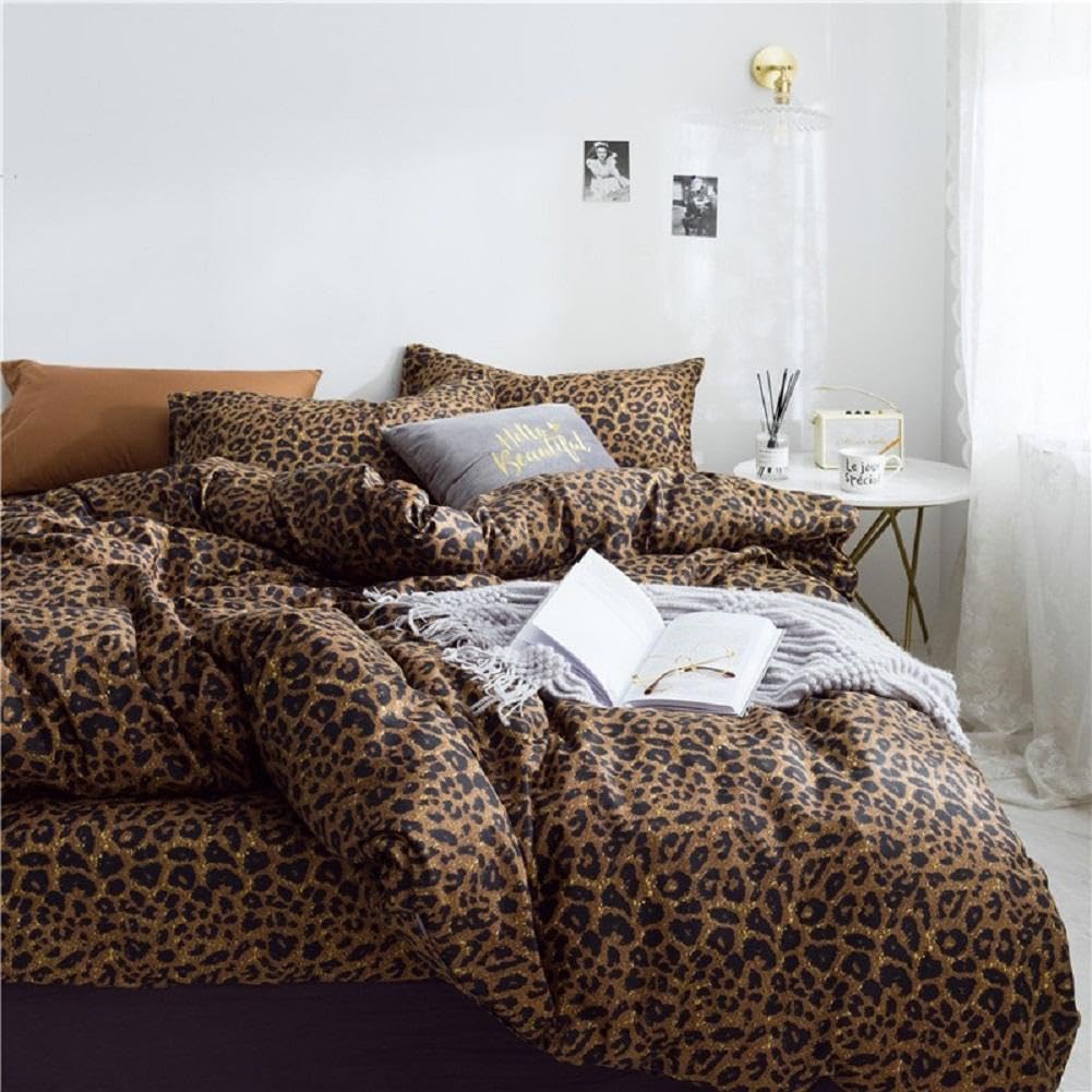 Full Comforter Set Leopard Print Comforter 3 Pieces Animal Cheetah Printed Comforter Set Soft Fluffy Brown/Black Floral Bedding Set Farmhouse Leopard