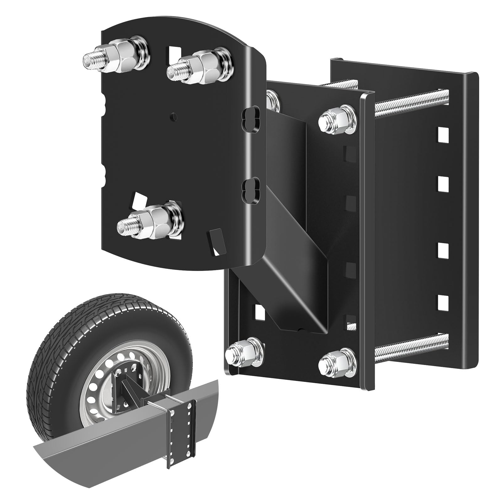Qualward Spare Tire Mount Bracket for Trailer & Carrier - 300lbs Capacity, Fits 4 & 5 & 6 Lugs Wheels on 4", 4.25", 4.5", 4.75", 5" or 5.5" Bolt Patterns, Triple Anti-Loose Design