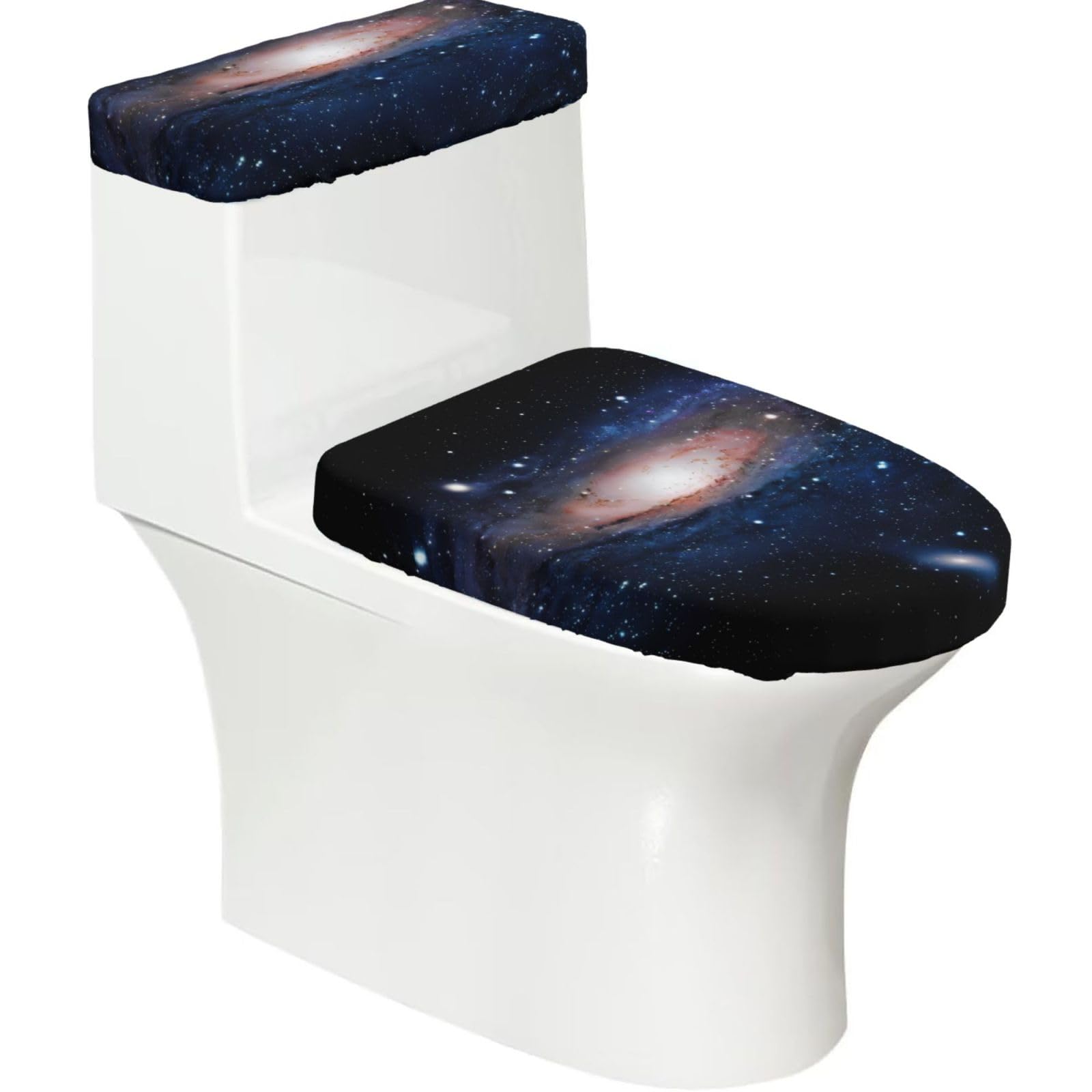 Mrowyc Black Starry Sky Universe Space Printed Toilet Seat Set - Set Of 2 - Universal Toilet Seat Cover - Housewarming Birthday Christmas Gift