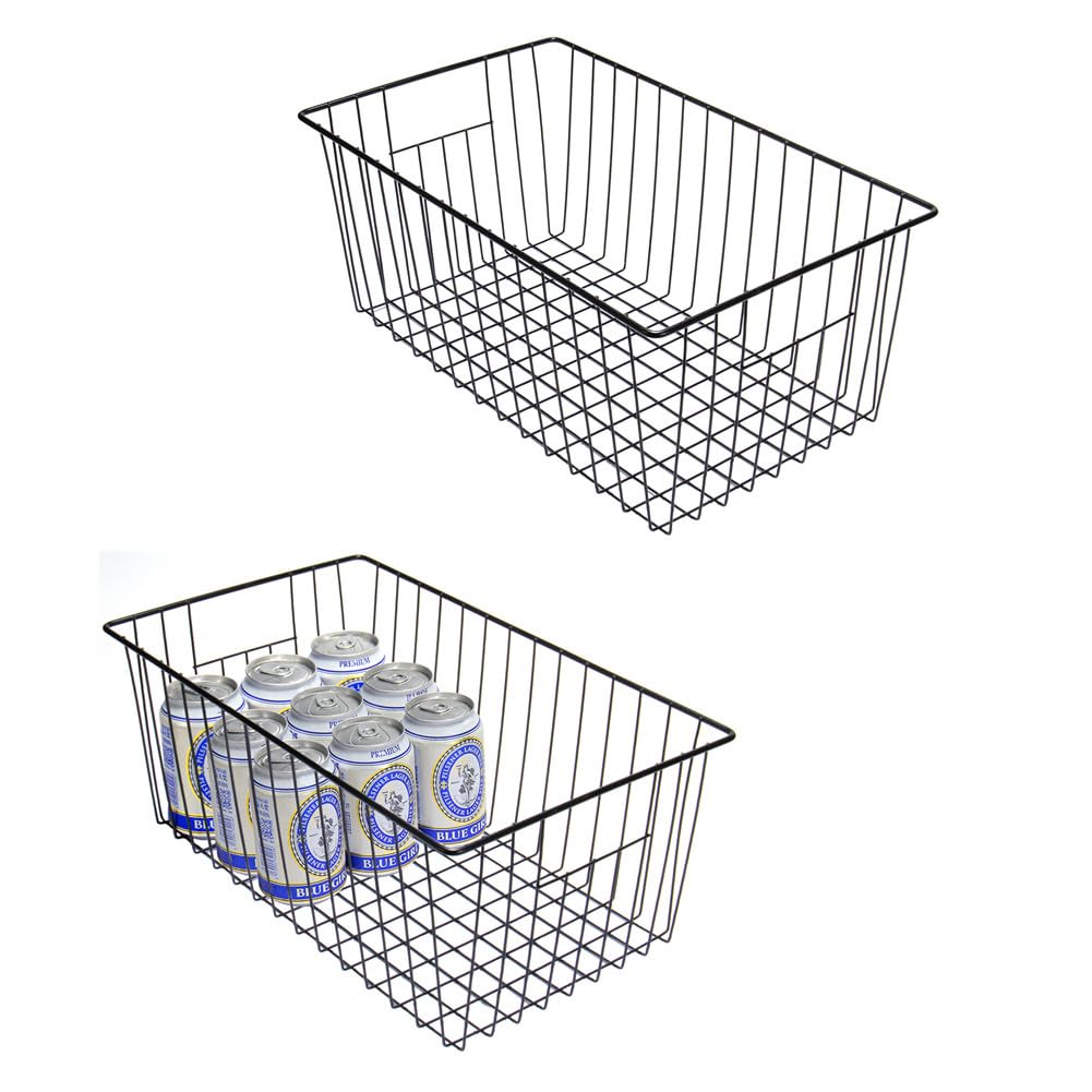 Y.Z.Bros 16inch Freezer Wire Storage Organizer Baskets for Upright Freezer 16, 17, 21 cu.ft, with Built-in Handles for Cabinet, Pantry,Black