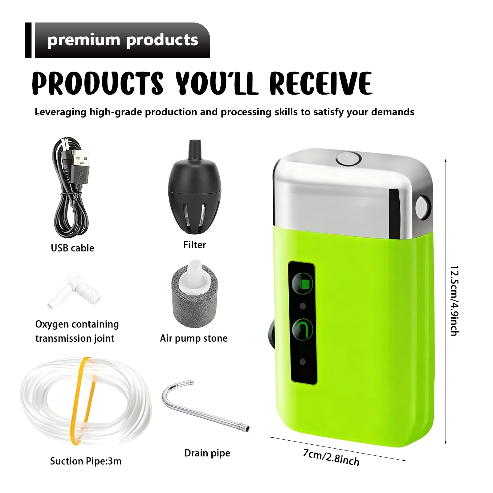 GOMETY Pompe à oxygène de pêche, rechargeable par USB, 3 modes, avec capteur intelligent, pour la pêche, le lavage des mains, la pêche, le lavage des mains, triple filtration, accessoires d'extérieur