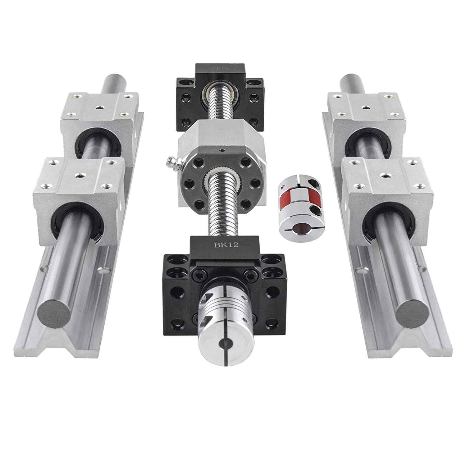 CNCMANS Juego de guías lineales de 16 mm y husillo de bolas de 16 mm, riel lineal SBR16-300 mm con bloque de rodamientos SBR16UU + husillo de bolas SFU1605-250 mm con 2 acoplamientos, BK12/BF12