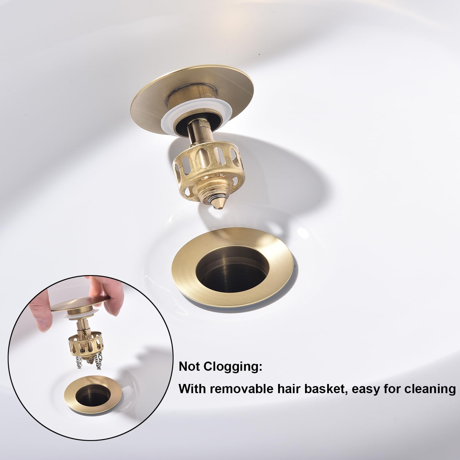 Champagne Gold Bathroom Sink Drain Kit with Overflow, Pop Up Drain Kit Gold Brass Vessel Sink Drain Assembly Strainer Stopper with Hair Catcher