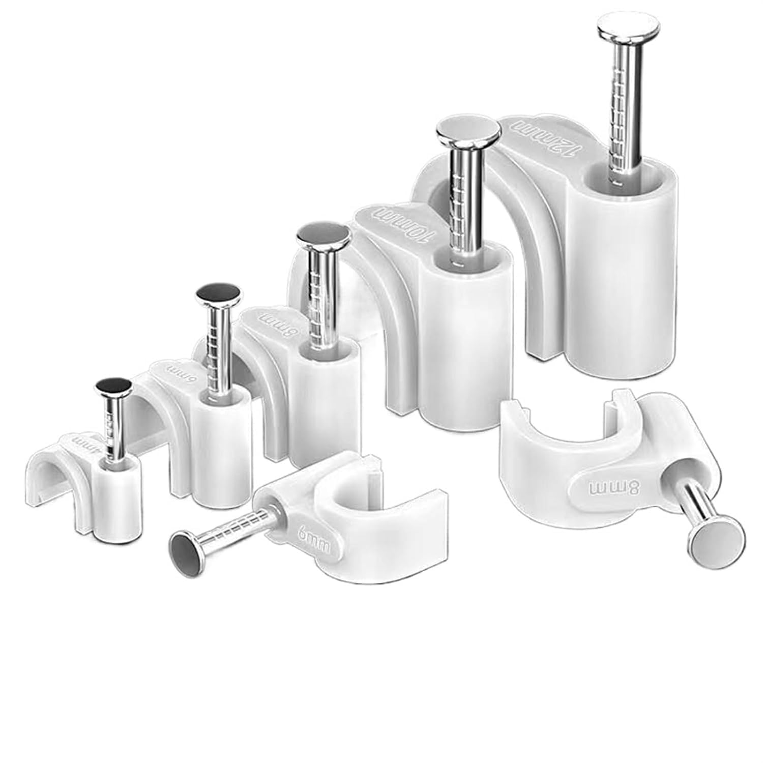 attaches en plastique Clips de câble à clous en acier blanc, 100 pièces, cartes ligne fixation fil circulaire 4 22mm