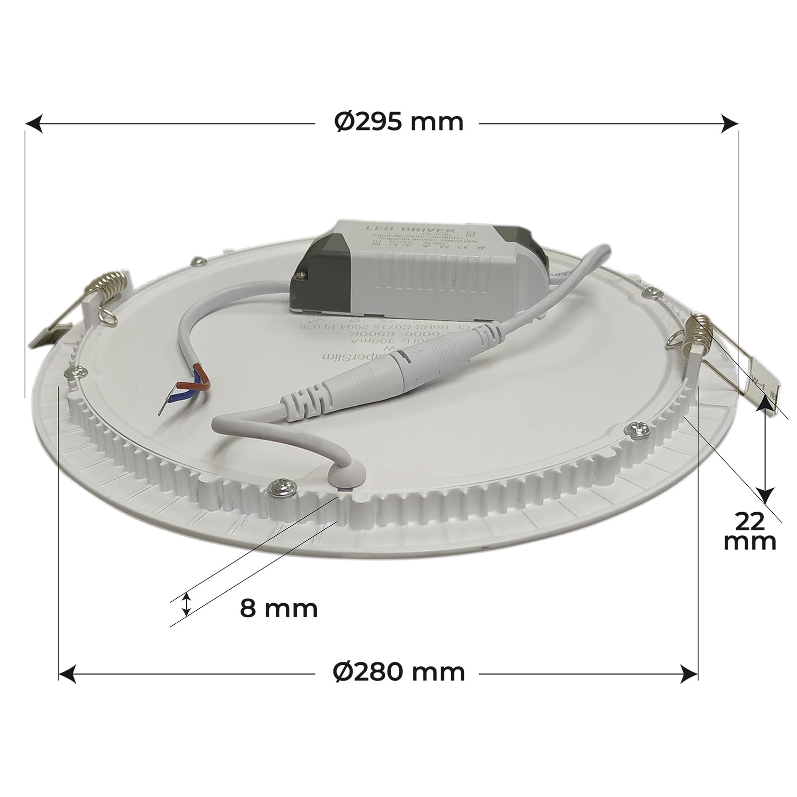 Lot de 2 Panneau LED Encastrable Downlight Rond Plat 300mm 24W Blanc Froid 6500K 2200 Lumens Driver inclus