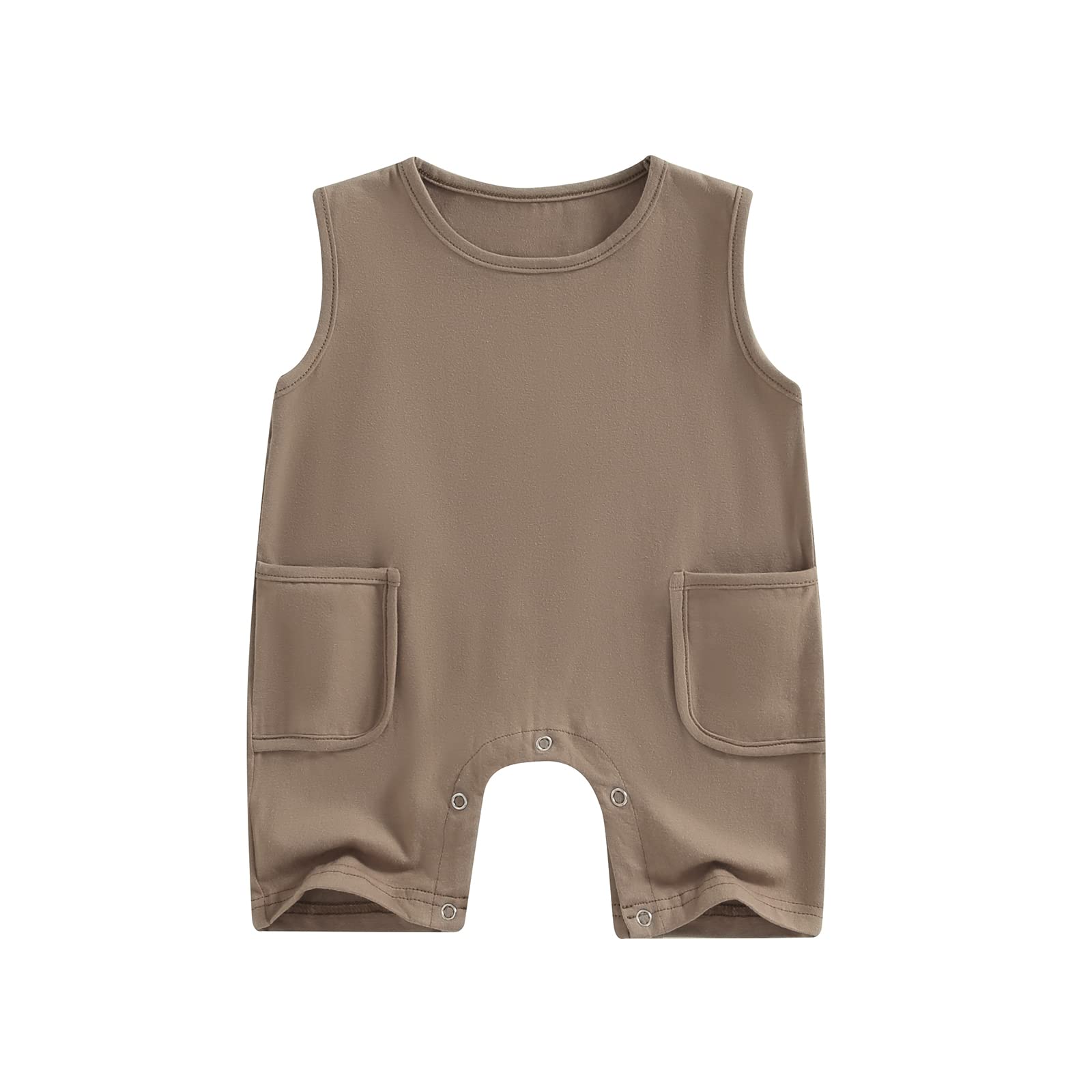 BULINGNA Newborn Infant Baby Boy Basic Solid Color Romper Jumpsuit Sleeveless Playsuit Overalls Summer One Piece Outfits (Khaki, 12-18 Months)