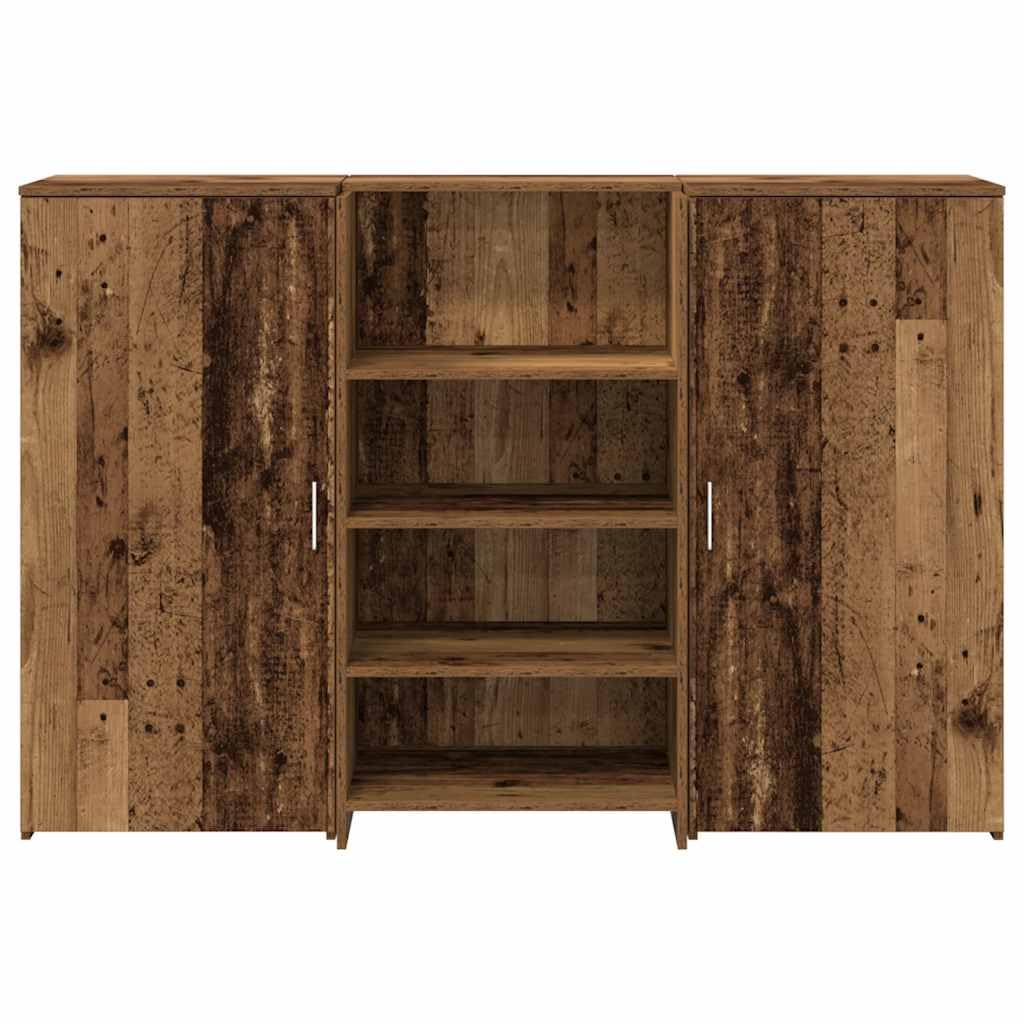 Banco reception effetto legno vecchio, 155 x 50 x 103,5 cm, materiale in legno, robusto bancone per ufficio, hotel, salone, scrivania versatile con spazio di archiviazione