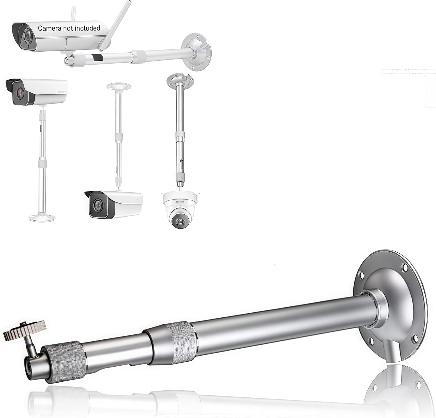 30-60cm Adjustable Ceiling Mount For CCTV Cameras - 360° Swivel 90° Tilt Aluminum Bracket