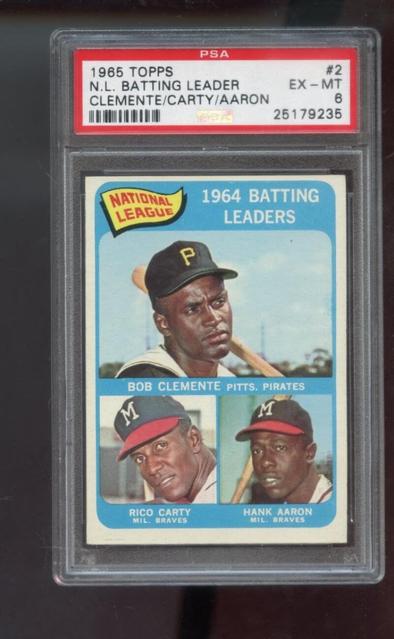1965 Topps #2 N.L. Batting Leaders Roberto Bob Clemente Rico Carty Hank Aaron PSA 6 Graded Baseball Card MLB NL National League