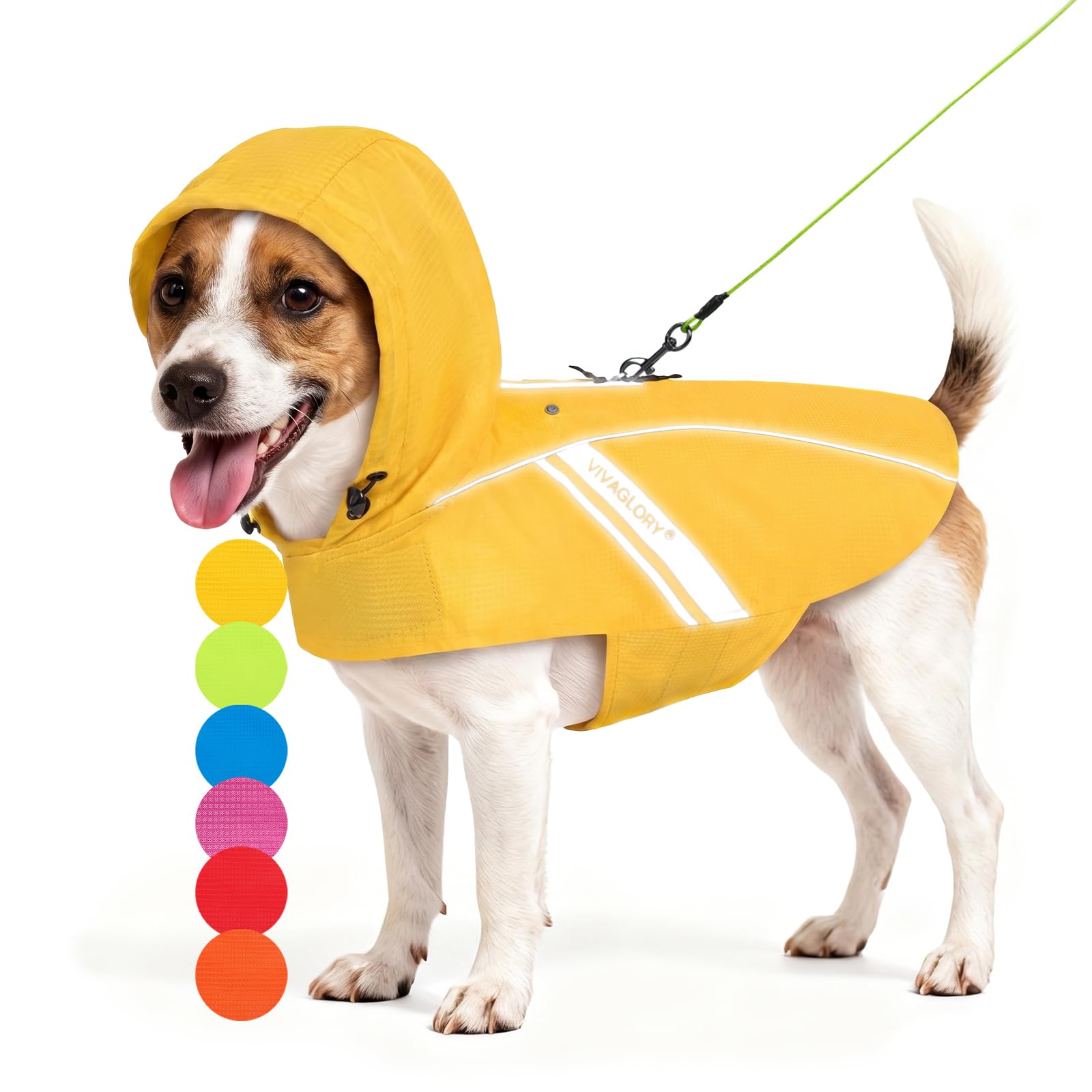 VIVAGLORY Manteau de Pluie pour Petits Chiens, vêtements de Pluie pour Animaux faciles à Enfiler et à enlever, Gilet de sécurité réfléchissant léger et Respirant pour Chiens, Jaune